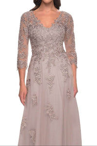 V-Neck A-Line Empire Tulle Mother Of Bride Dress With Appliques