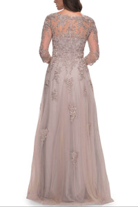 V-Neck A-Line Empire Tulle Mother Of Bride Dress With Appliques