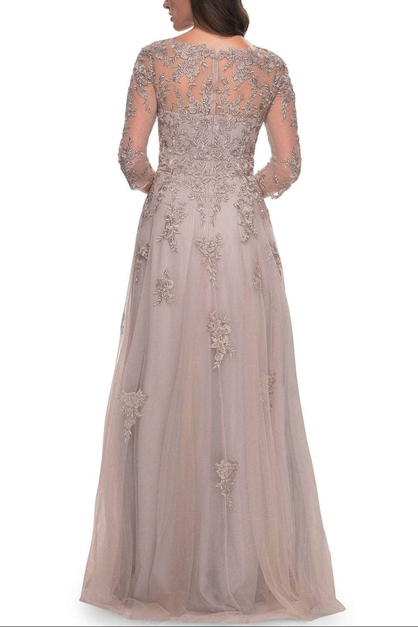 V-Neck A-Line Empire Tulle Mother Of Bride Dress With Appliques