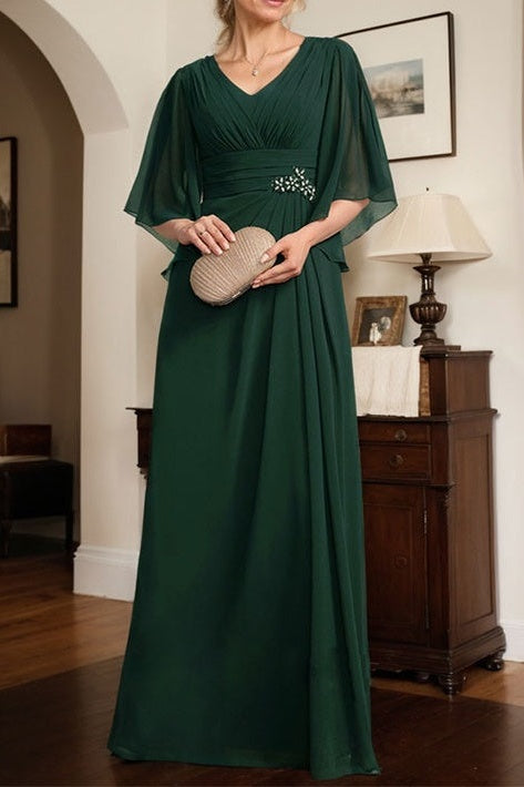 V-Neck Bell Sleeves Chiffon A-Line Mother Of The Bride Dress