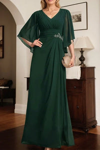 V-Neck Bell Sleeves Chiffon A-Line Mother Of The Bride Dress