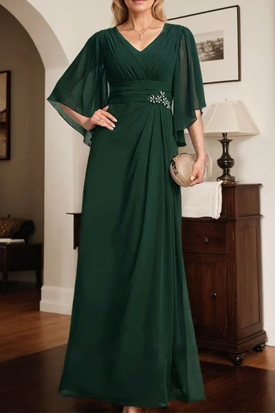 V-Neck Bell Sleeves Chiffon A-Line Mother Of The Bride Dress