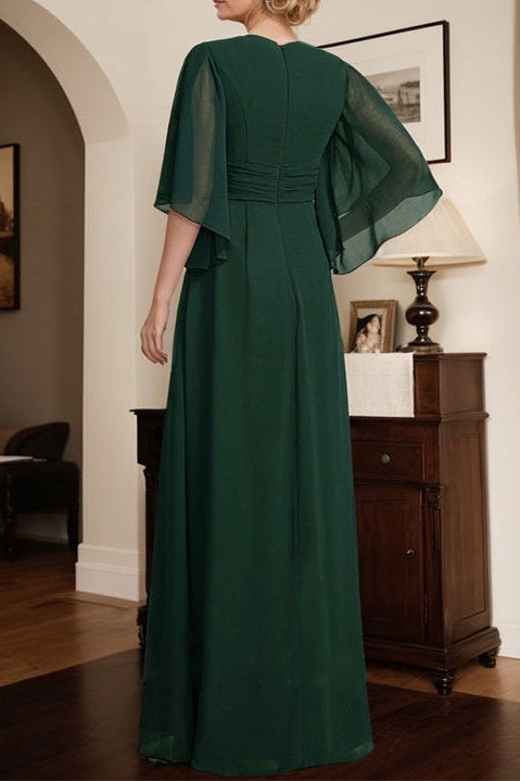 V-Neck Bell Sleeves Chiffon A-Line Mother Of The Bride Dress