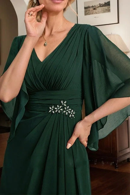 V-Neck Bell Sleeves Chiffon A-Line Mother Of The Bride Dress
