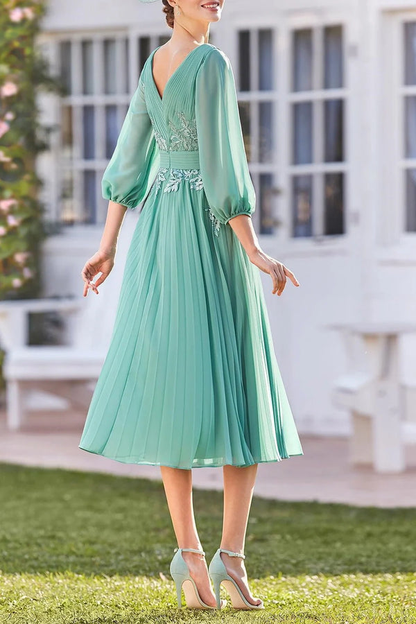 V-Neck Chiffon A-Line Appliques Mother Of The Bride Dress