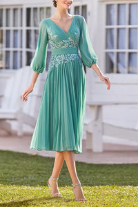 V-Neck Chiffon A-Line Appliques Mother Of The Bride Dress