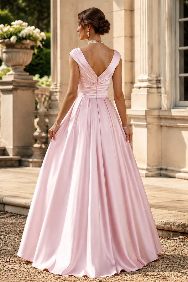 V-Neck Open Back A-Line Empire Floor-Length Mother Of The Bride Dress
