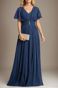 V-Neck Shawl Chiffon A-Line Pleated Mother Of The Bride Dress 