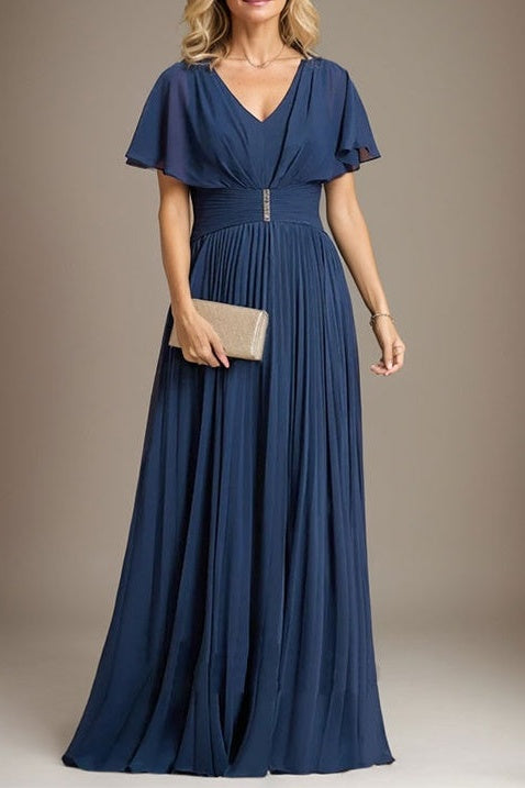V-Neck Shawl Chiffon A-Line Pleated Mother Of The Bride Dress 