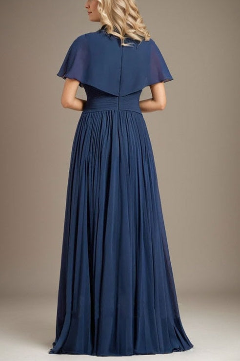 V-Neck Shawl Chiffon A-Line Pleated Mother Of The Bride Dress 