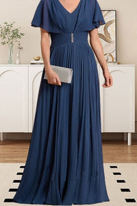 V-Neck Shawl Chiffon A-Line Pleated Mother Of The Bride Dress 
