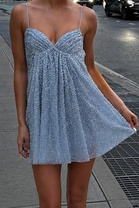V-Neck Sleeveless A-Line Sparkly Short Tulle Homecoming Dress