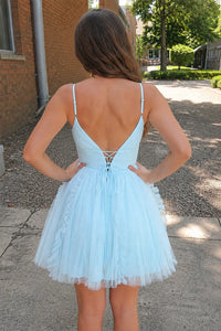 V-Neck Sleeveless Backless Tulle A-Line Empire Homecoming Dress