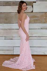 V-Neck Sleeveless Empire Fully Lace Mermaid Party Prom Dress