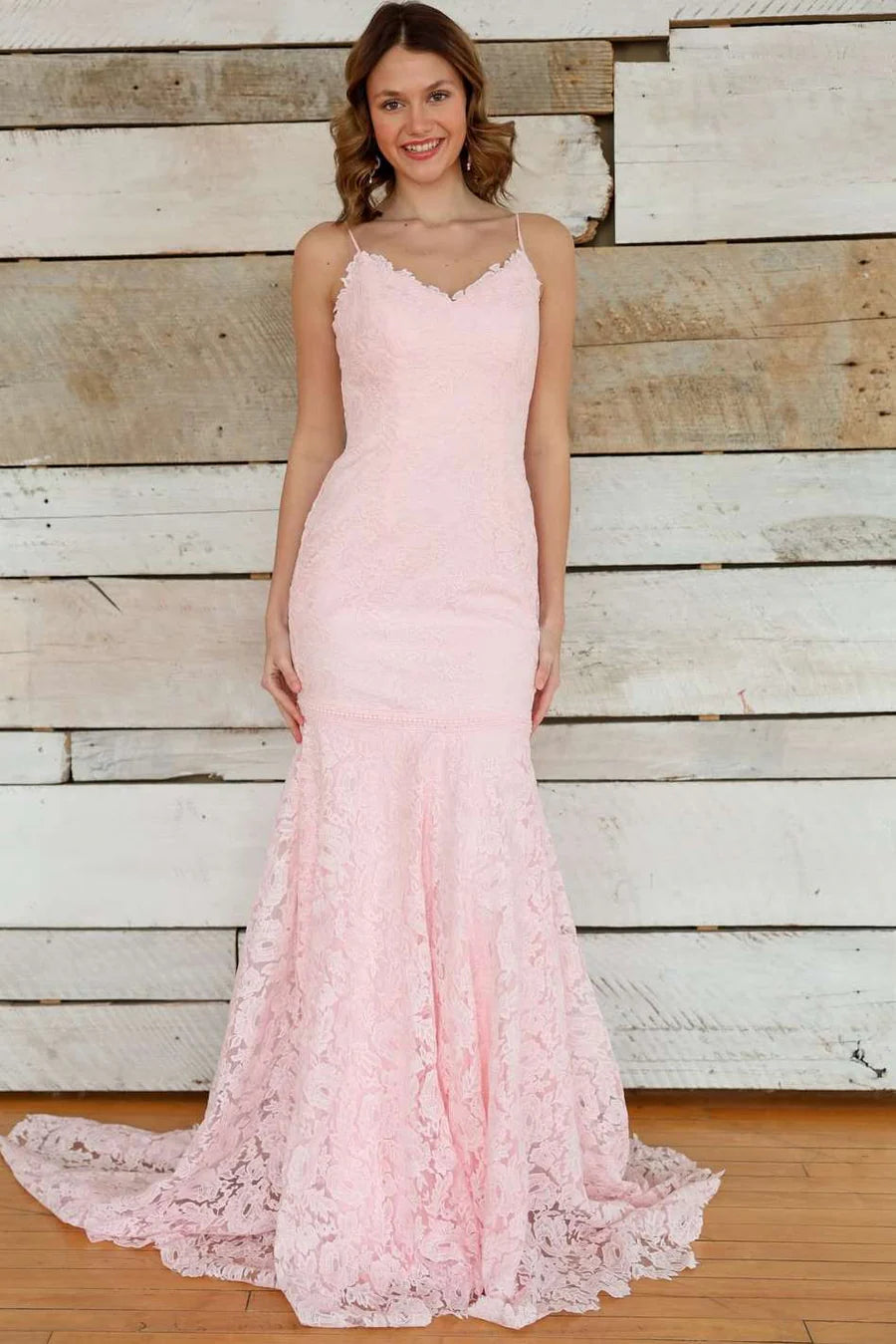 V-Neck Sleeveless Empire Fully Lace Mermaid Party Prom Dress