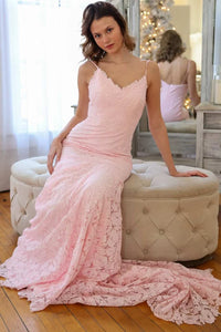 V-Neck Sleeveless Empire Fully Lace Mermaid Party Prom Dress