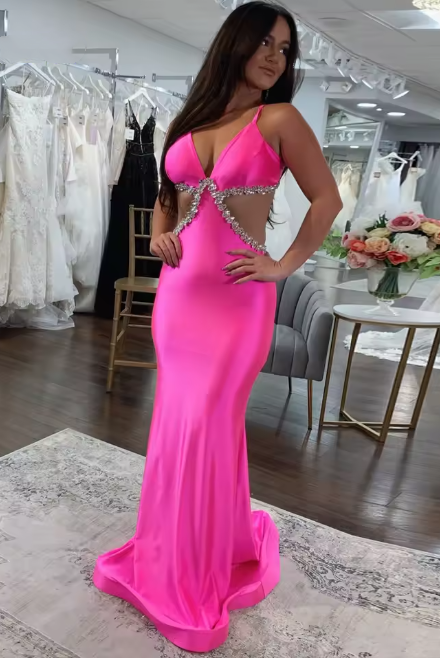V-Neck Sleeveless Illusion Empire Beaded Mermaid Party Prom Dress