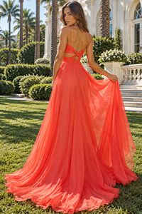 V-Neck Sleeveless Illusion Empire Chiffon A-Line Split Party Prom Dress