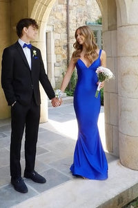 V-Neck Sleeveless Open Back Satin Mermaid Party Prom Dress