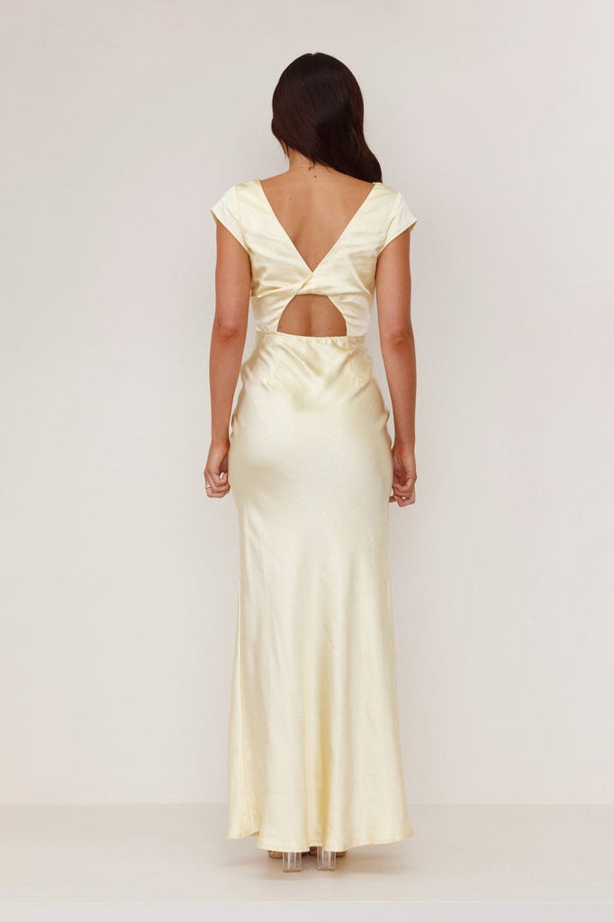 V-Neck Sleeveless Satin Fitted Maxi Bridesmaid Dress