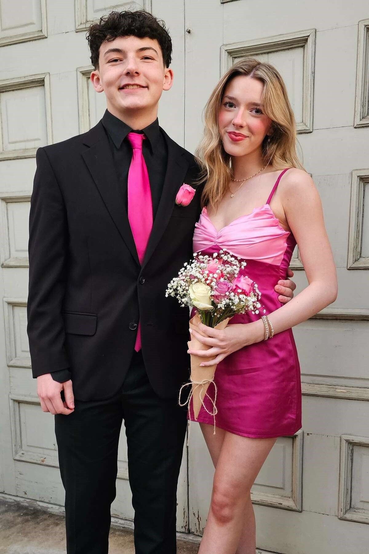 V-Neck Sleeveless Satin Fitted Short Party Homecoming Dress