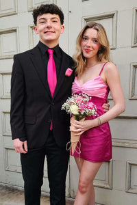 V-Neck Sleeveless Satin Fitted Short Party Homecoming Dress