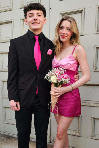 V-Neck Sleeveless Satin Fitted Short Party Homecoming Dress