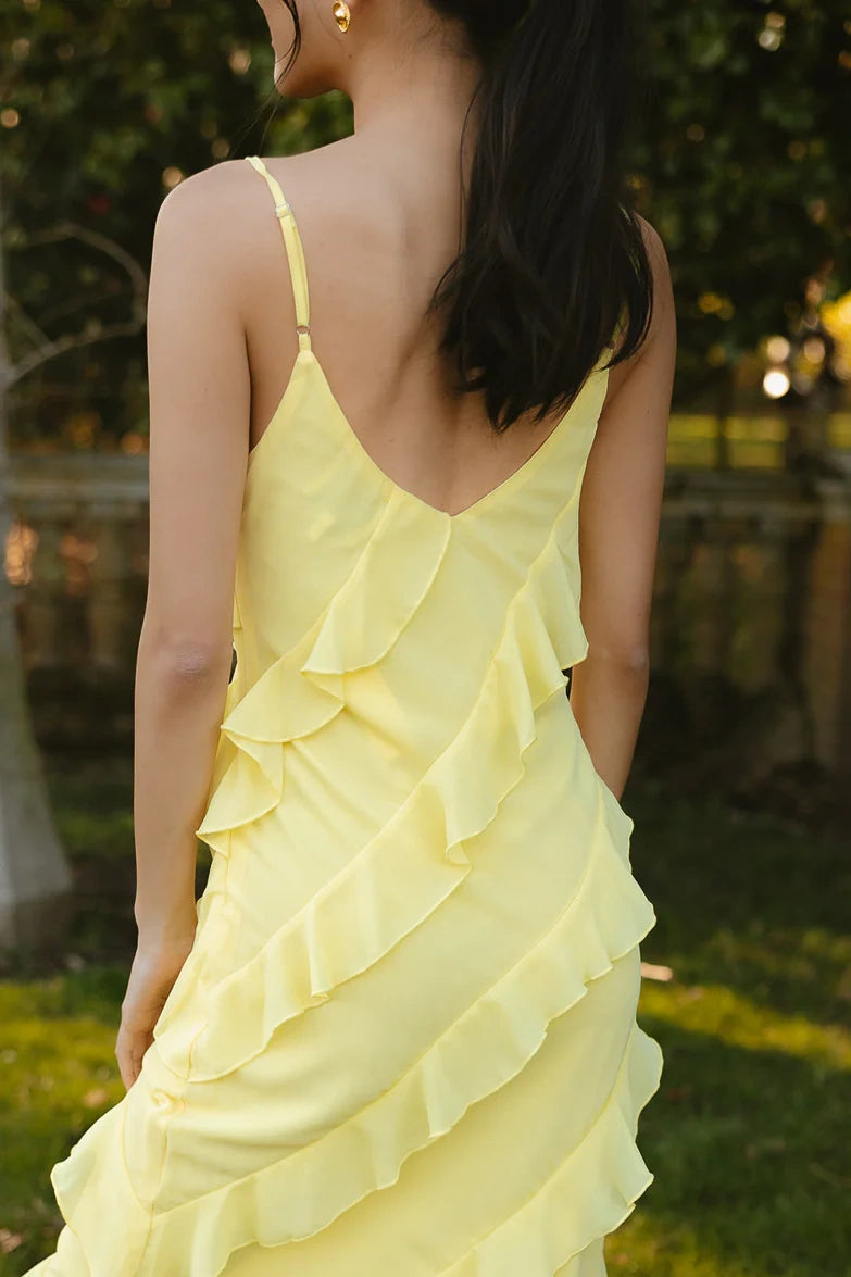V-Neck Sleeveless Tiered Ruffle Maxi Chiffon Party Prom Dress