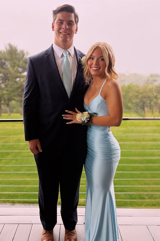 V-Neck Spaghetti Straps Mermaid Satin Party Prom Dress