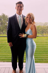 V-Neck Spaghetti Straps Mermaid Satin Party Prom Dress
