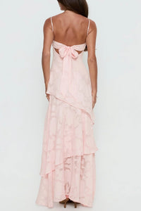 V-Neck Spaghetti Straps Satin A-Line Tiered Party Prom Dress