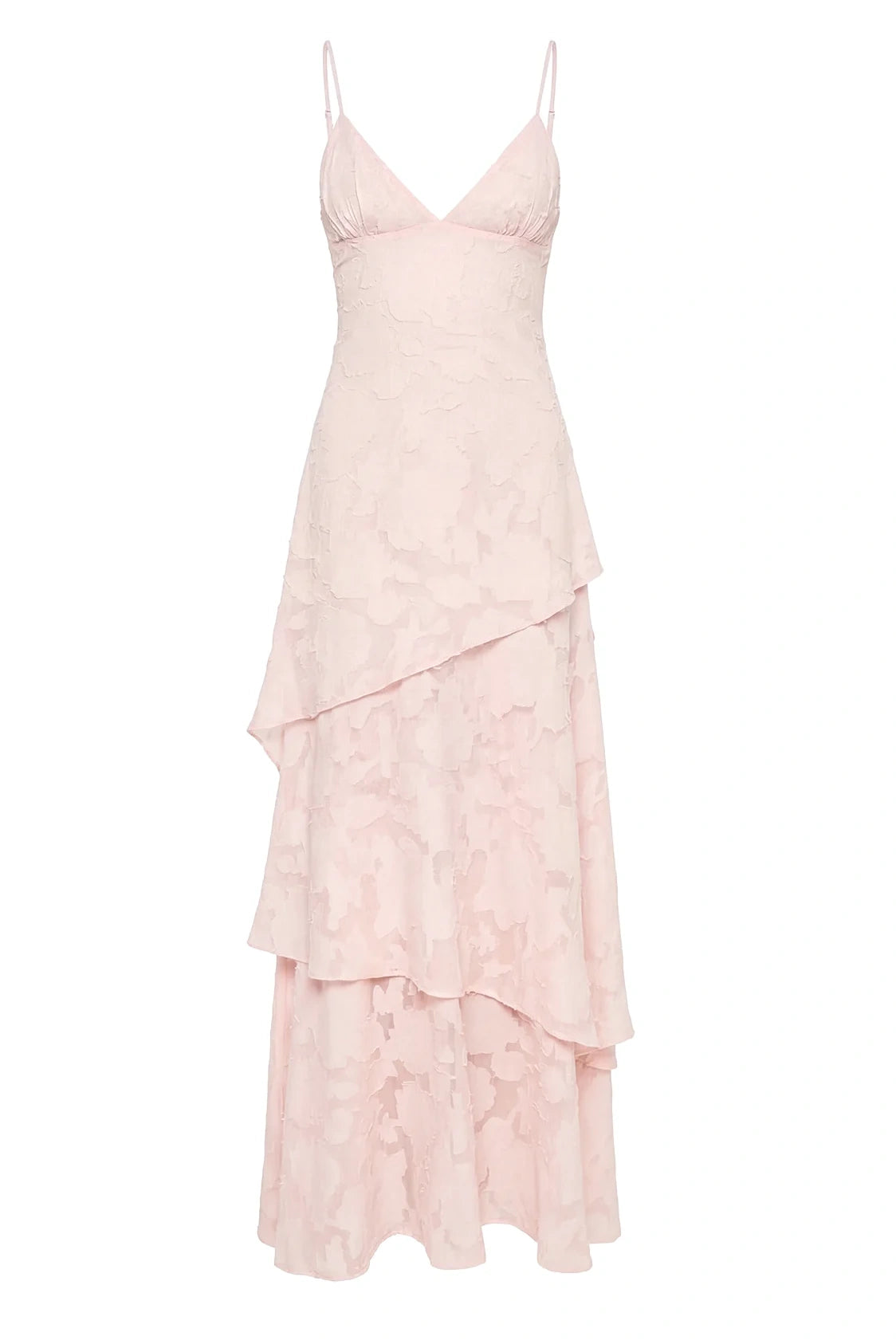 V-Neck Spaghetti Straps Satin A-Line Tiered Party Prom Dress