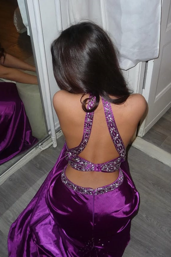 V-Neck Strapless Beaded Empire Open Back Mermaid Party Prom Dress