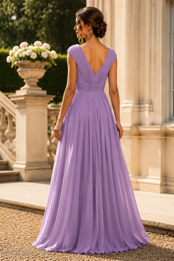 V-Neck Straps Chiffon A-Line Mother Of The Bride Dress With Slit