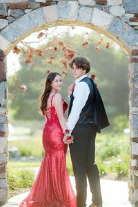 Sparkly V-Neck Sleeveless Lace And Sequin Party Prom Dress