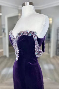 Velvet Sweetheart Off-Shoulder Beaded Mermaid Party Prom Dress