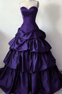 Vintage Satin A-Line Sweetheart Strapless Tiered Prom Gown