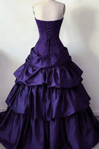 Vintage Satin A-Line Sweetheart Strapless Tiered Prom Gown