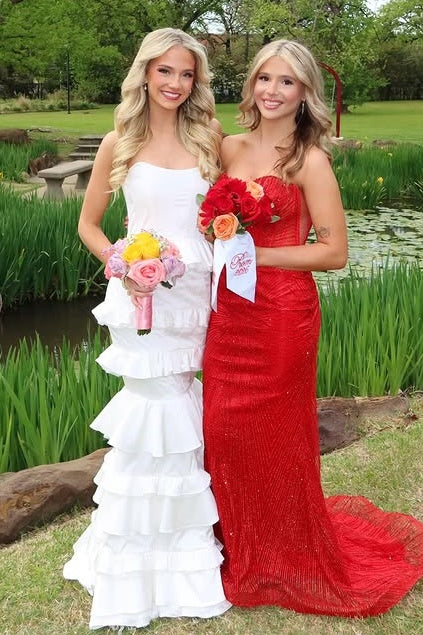 White Satin Strapless Ruffle Tiered Mermaid Party Prom Dress