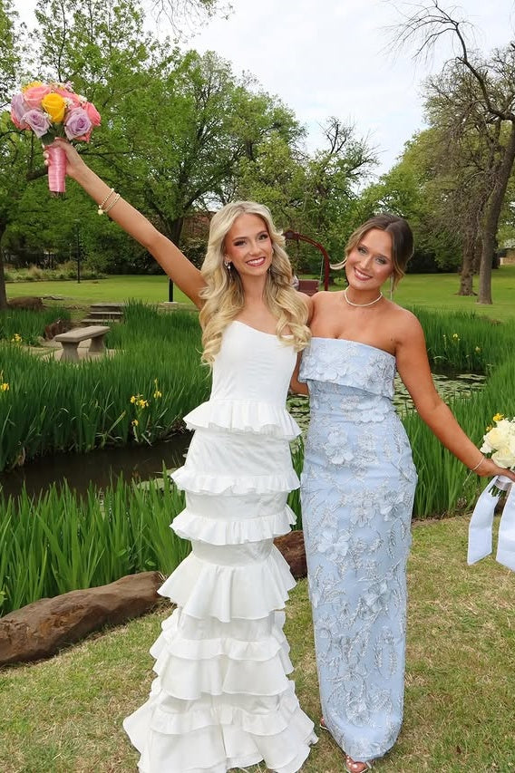 White Satin Strapless Ruffle Tiered Mermaid Party Prom Dress