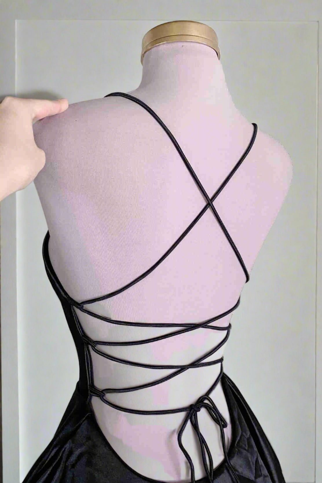 White Straps Lace-Up A-Line Short Party Dress Black Color Back Shot