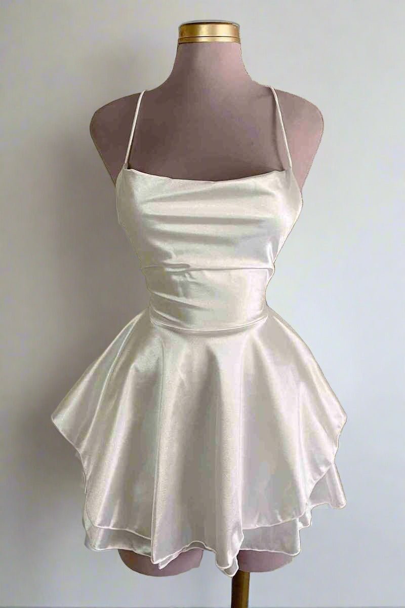 White Straps Lace-Up A-Line Short Party Dress FancyVestido White Straps Lace-Up A-Line Short Party Dress FancyVestido