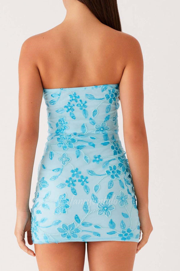 Strapless Blue Applique Homecoming Dress Summer Dress