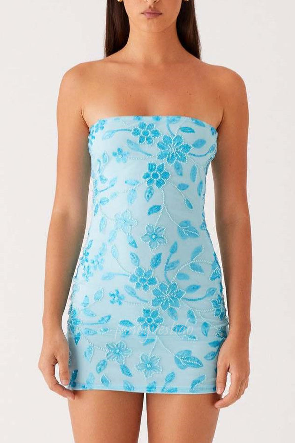 Strapless Blue Applique Homecoming Dress Summer Dress