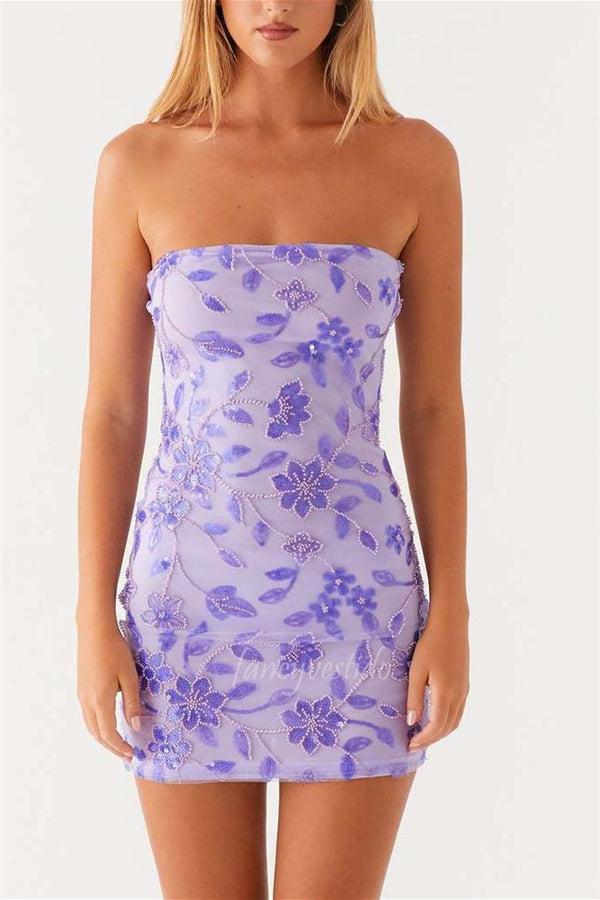 Strapless Blue Applique Homecoming Dress Summer Dress