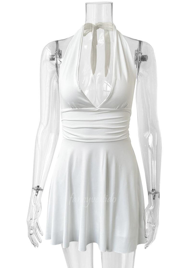 Pluning V-Neck A-Line Backless Summer Dress Beach Dress