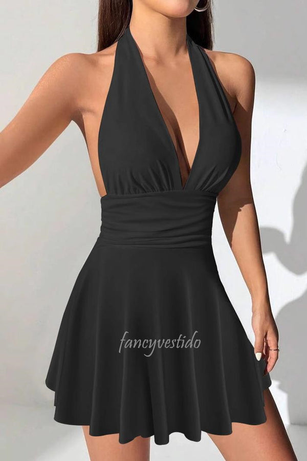 Pluning V-Neck A-Line Backless Summer Dress Beach Dress