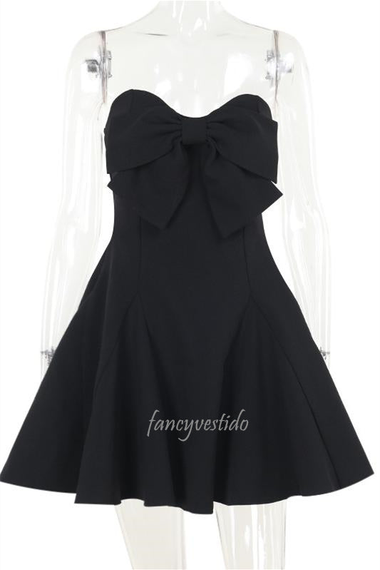 Strapless A-Line Summer Dress Beach Dress with Bow