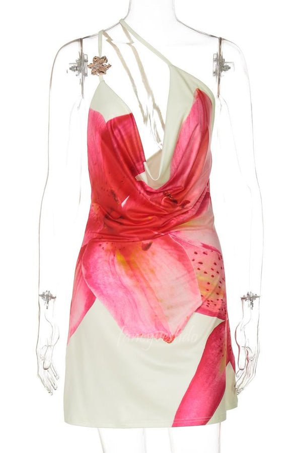 One Shoulder Floral Print Summer Dress Beach Dress