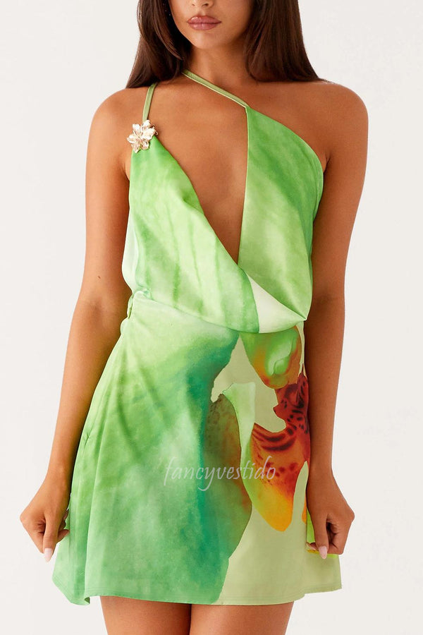 One Shoulder Floral Print Summer Dress Beach Dress